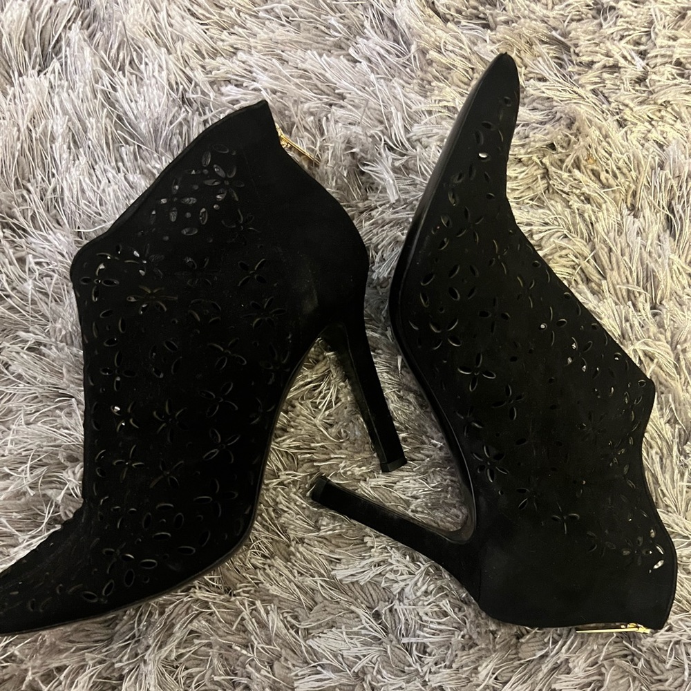 Tamara Mellon COCO Black Suede Cutouts Booties Heels